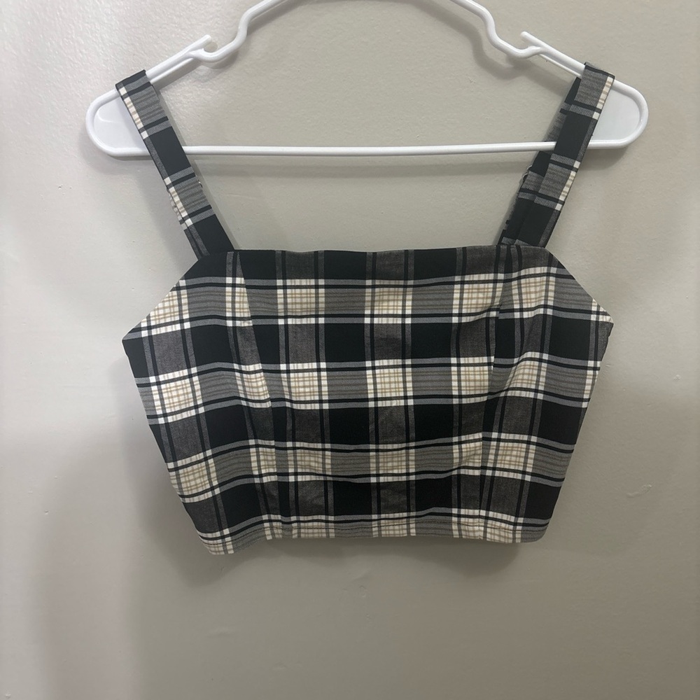 Plaid Corset Crop Top w Adjustable Straps